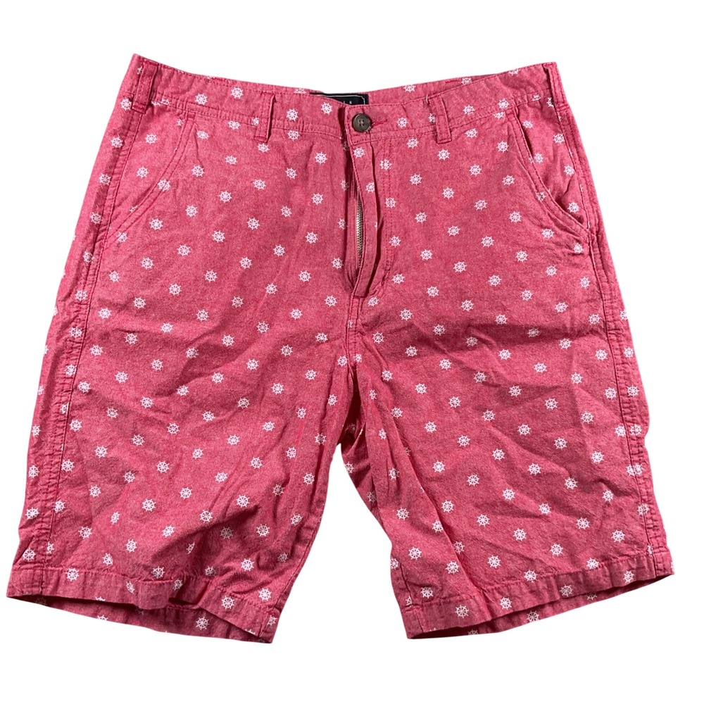 21 MEN Shorts Red White‎ Nautical Ship Wheel Print Flat Front Casual Size 34